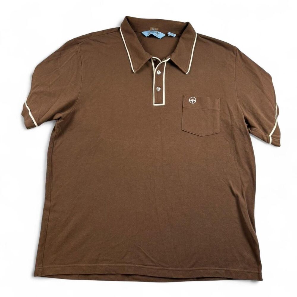 Original Utility Men’s XXL Brown Polo Shirt White Trim Pocket Casual Golf